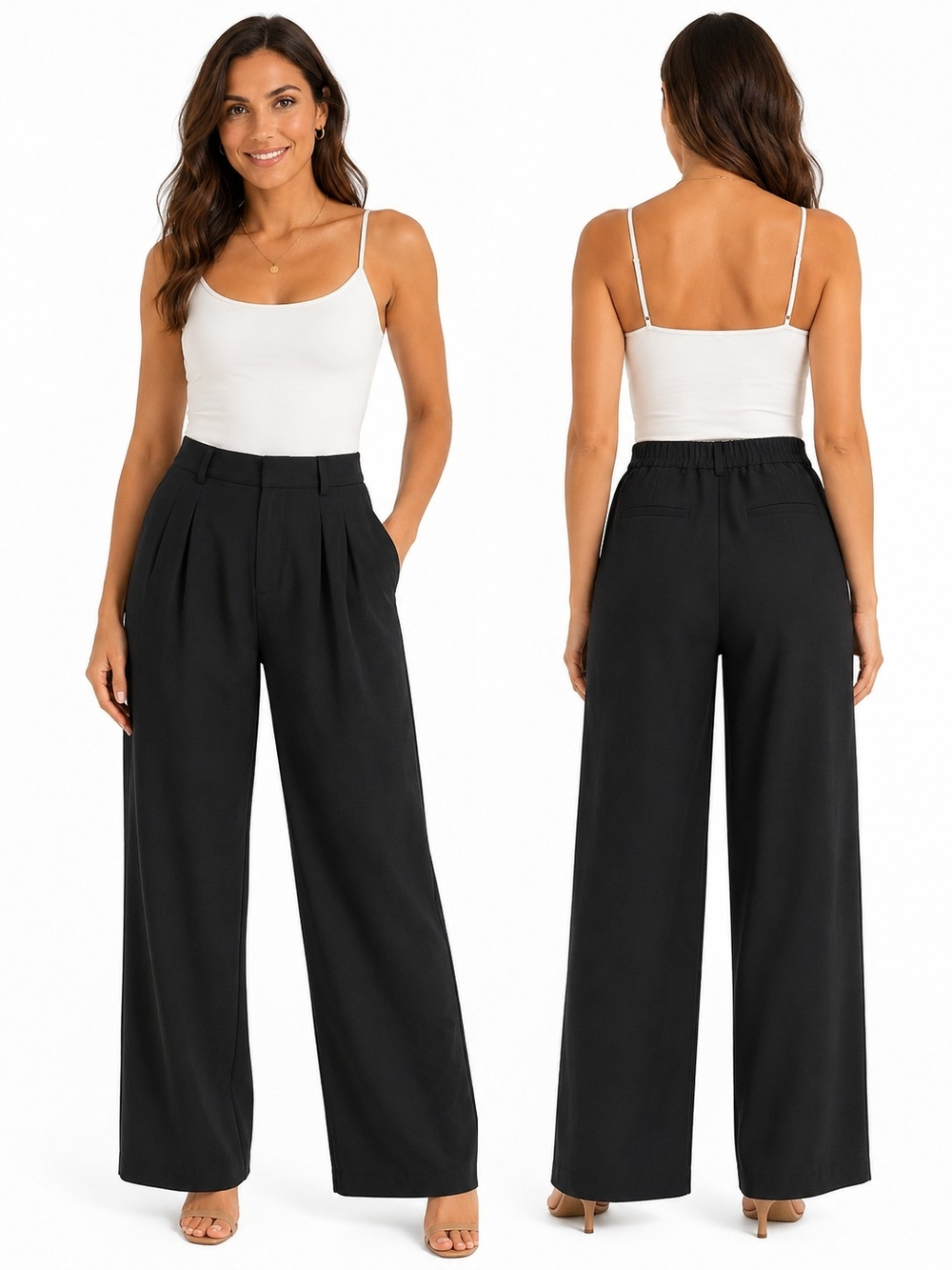 Black Wide-Leg Pleated Palazzo Pants